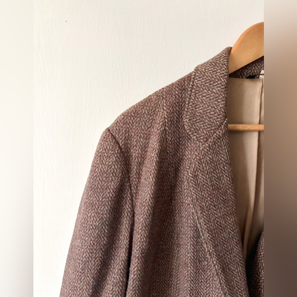 Vintage Brown Tan Neutral Herringbone Wool Blazer Classic Equestrian Old Money - Picture 15 of 16